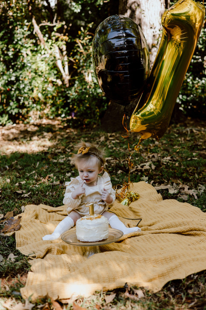 baby milestone cake smash photo session in Powhatan Virginia