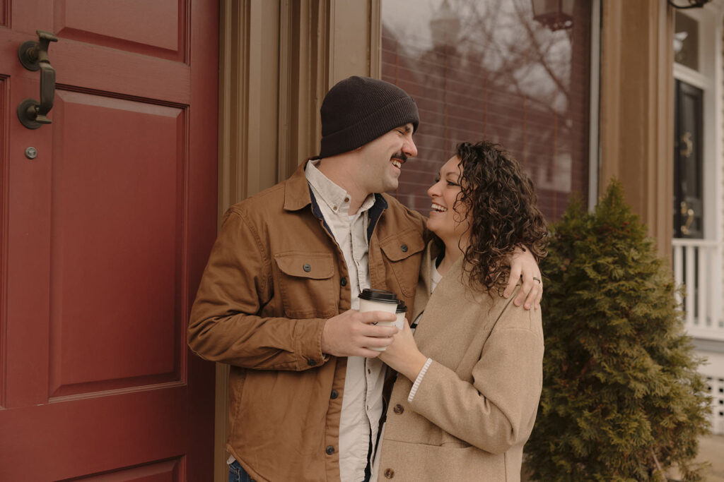 Coffee date RVA engagement session on Richmond City streets