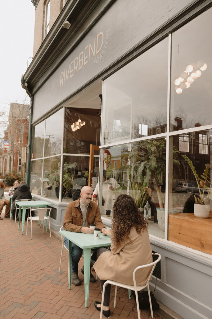 RVA engagement photoshoot at Riverbend Roastery by Richmond VA wedding photographer